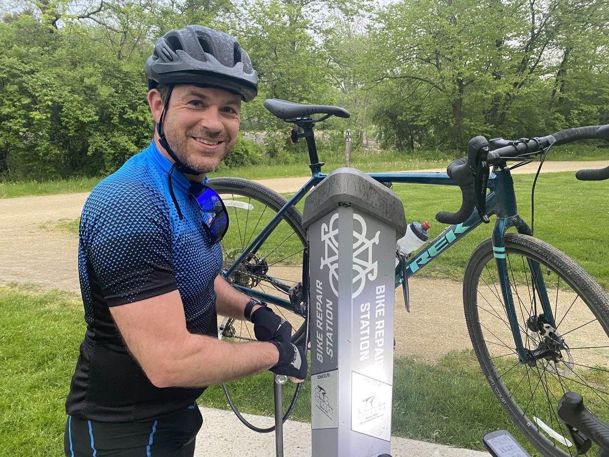Rider at the bike repair station
